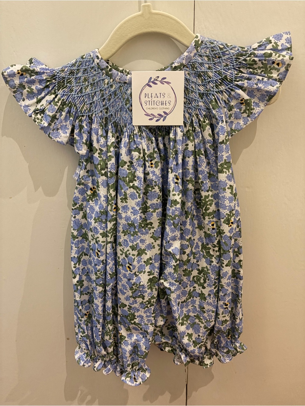 Blue Floral Smocked Baby Romper